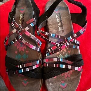 Skechers Women's Strappy Black and Multi-Color Sandals